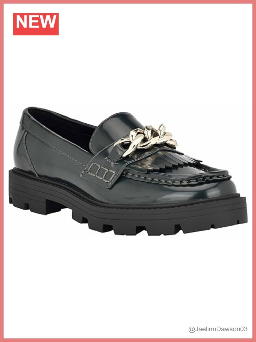Nine West Andme Loafer Slip-On Lug Sole Chain Detail Leather